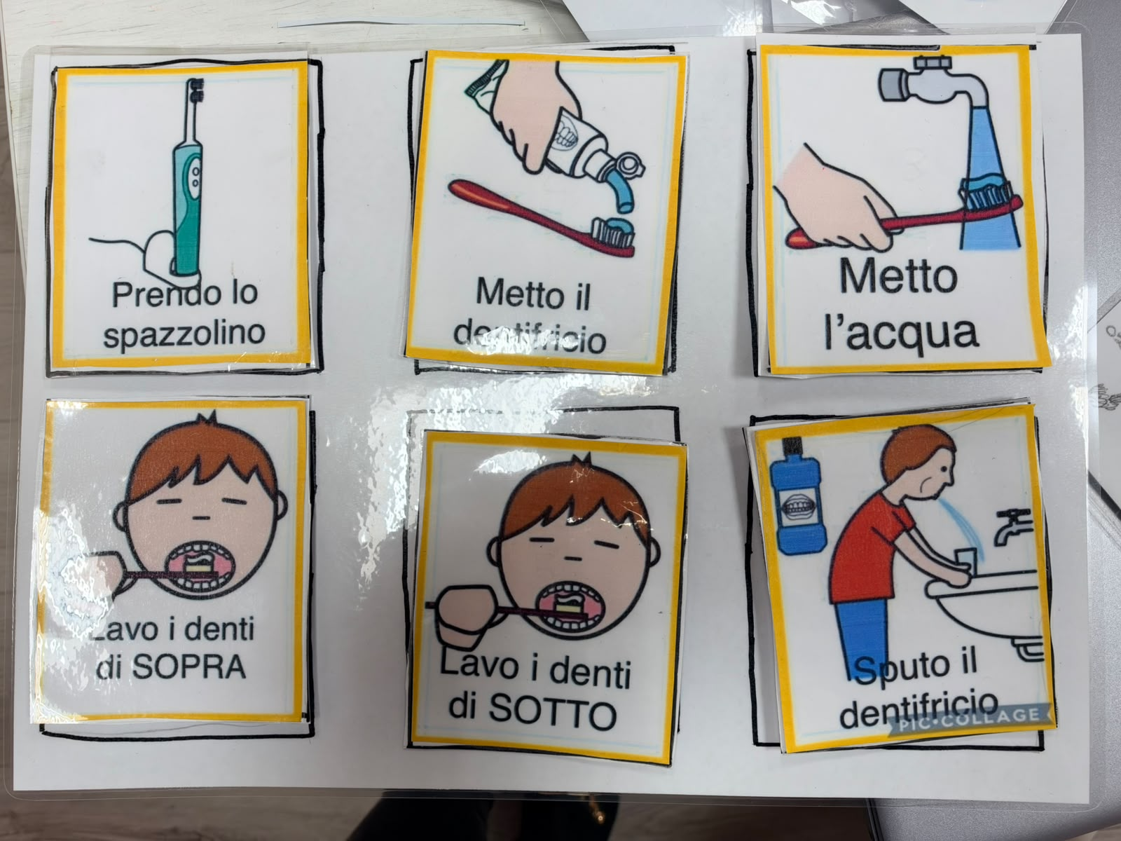 Sequenza illustrata dei gesti per lavarsi i denti